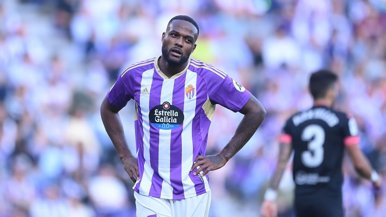 VALLADOLID, SPAIN - MAY 14: Cyle Larin of Real Valladolid shows his disappointment during the LaLiga Santander match between Real Valladolid CF and Sevilla FC at Estadio Municipal Jose Zorrilla on May 14, 2023 in Valladolid, Spain.