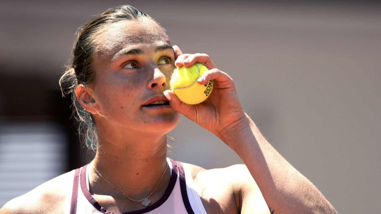PARIS, FRANCE - JUNE 2. Aryna Sabalenka of Belarus during her match against Kamilla Rakhimova of Russia in the third round of the singles competition on Court Philippe Chatrier during the 2023 French Open Tennis Tournament at Roland Garros on June 2, 2023, in Paris, France.