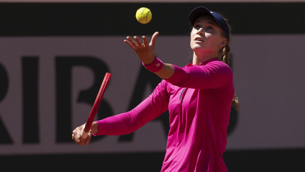 PARIS, FRANCE - JUNE 01: Elena Rybakina of Kazakhstan during the Women's Singles Second Round match on Day Five of the 2023 French Open at Roland Garros on June 01, 2023 in Paris, France