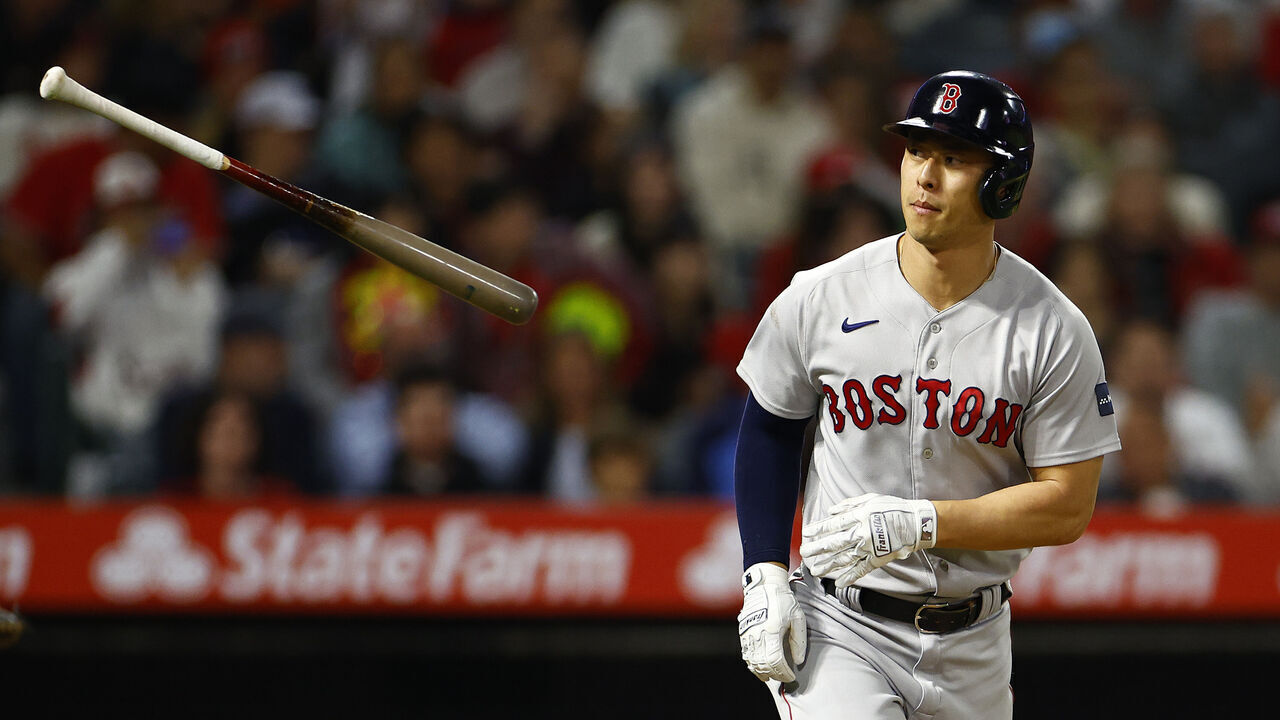ANAHEIM, CALIFORNIA - MAY 24: Rob Refsnyder #30 of the Boston Red Sox in the seventh inning at Angel Stadium of Anaheim on May 24, 2023 in Anaheim, California.