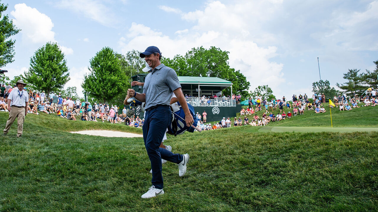 DUBLIN, OHIO - JUNE 3: Rory Mcllroy of Northern Ireland walks off the green on hole 17 during the third round of the Memorial Tournament presented by Workday at Muirfield Village Golf Club on June 3, 2023 in Dublin, Ohio.