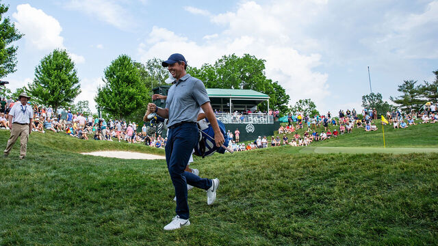 DUBLIN, OHIO - JUNE 3: Rory Mcllroy of Northern Ireland walks off the green on hole 17 during the third round of the Memorial Tournament presented by Workday at Muirfield Village Golf Club on June 3, 2023 in Dublin, Ohio.