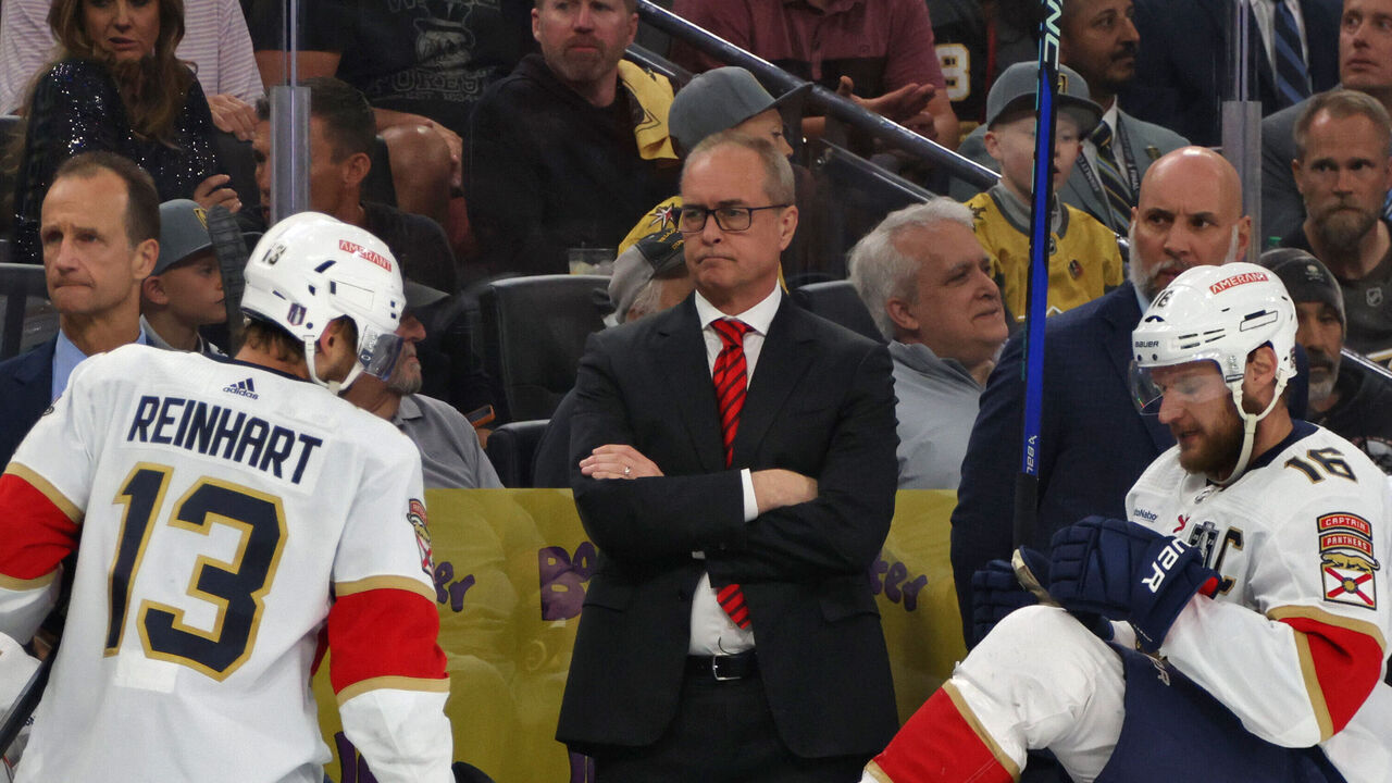 LAS VEGAS, NEVADA - JUNE 03: Head Coach Paul Maurice of the Florida Panthers looks on as his players go for a line change during the second period of Game One of the 2023 NHL Stanley Cup Final between the Florida Panthers and the Vegas Golden Knights at T-Mobile Arena on June 03, 2023 in Las Vegas, Nevada.