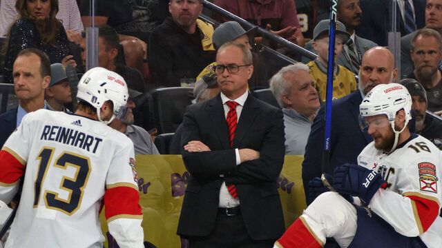 LAS VEGAS, NEVADA - JUNE 03: Head Coach Paul Maurice of the Florida Panthers looks on as his players go for a line change during the second period of Game One of the 2023 NHL Stanley Cup Final between the Florida Panthers and the Vegas Golden Knights at T-Mobile Arena on June 03, 2023 in Las Vegas, Nevada.