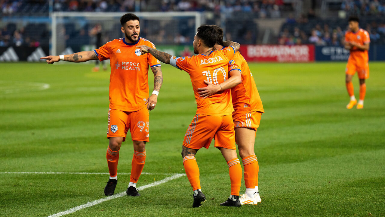 NEW YORK, NY - MAY 31: Luciano Acosta #10 of FC Cincinnati celebrates after scoring a goal during the first half against New York City Football Club at Yankee Stadium on May 31, 2023 in New York City.