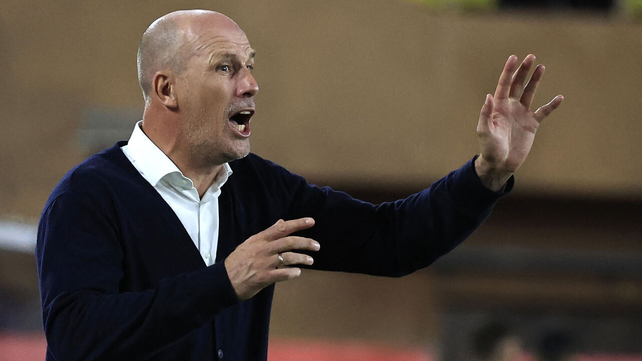 Monaco's Belgian head coach Philippe Clement gestures during the French L1 football match between AS Monaco and Toulouse FC at the Louis II Stadium (Stade Louis II) in the Principality of Monaco on June 3, 2023.