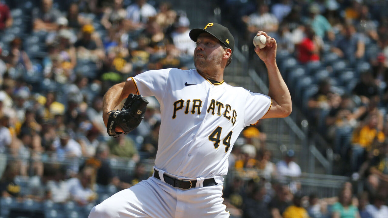 PITTSBURGH, PA - JUNE 04: Rich Hill #44 of the Pittsburgh Pirates pitches in the first inning against the St. Louis Cardinals at PNC Park on June 4, 2023 in Pittsburgh, Pennsylvania.