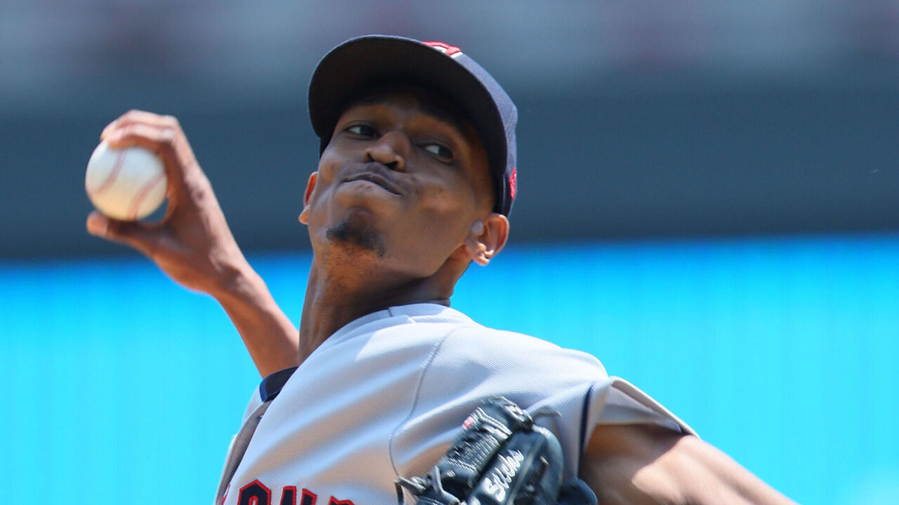 MINNEAPOLIS, MN - JUNE 4: Triston McKenzie of the Cleveland Guardians pitches against the Minnesota Twins in the first inning at Target Field on June 4, 2023 in Minneapolis, Minnesota.