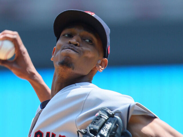 MINNEAPOLIS, MN - JUNE 4: Triston McKenzie of the Cleveland Guardians pitches against the Minnesota Twins in the first inning at Target Field on June 4, 2023 in Minneapolis, Minnesota.