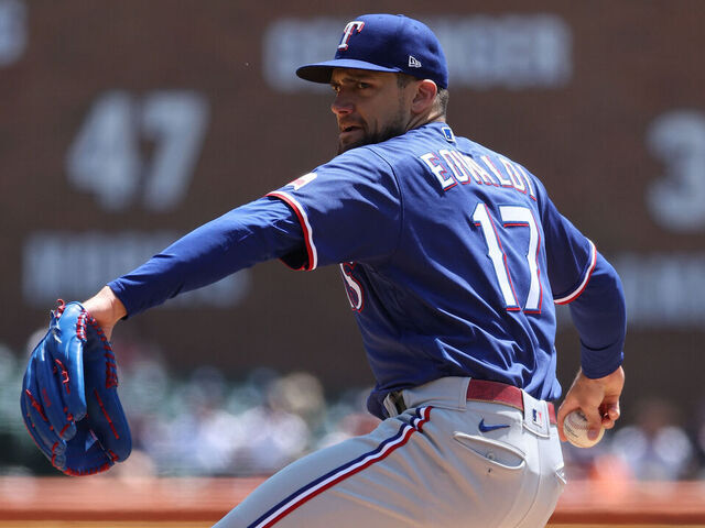 DETROIT, MICHIGAN - MAY 29: Nathan Eovaldi #17 of the Texas Rangers plays against the Detroit Tigers at Comerica Park on May 29, 2023 in Detroit, Michigan.