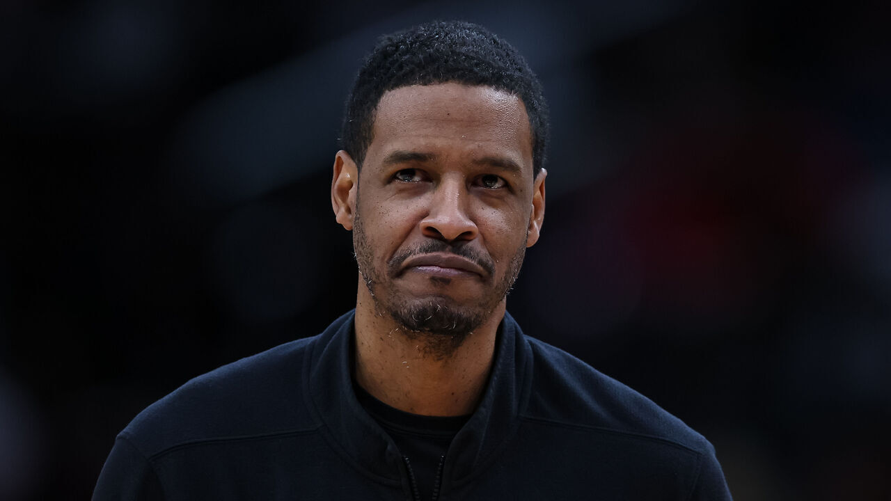 WASHINGTON, DC - APRIL 09: Head coach Stephen Silas of the Houston Rockets reacts against the Washington Wizards during the second half at Capital One Arena on April 9, 2023 in Washington, DC.