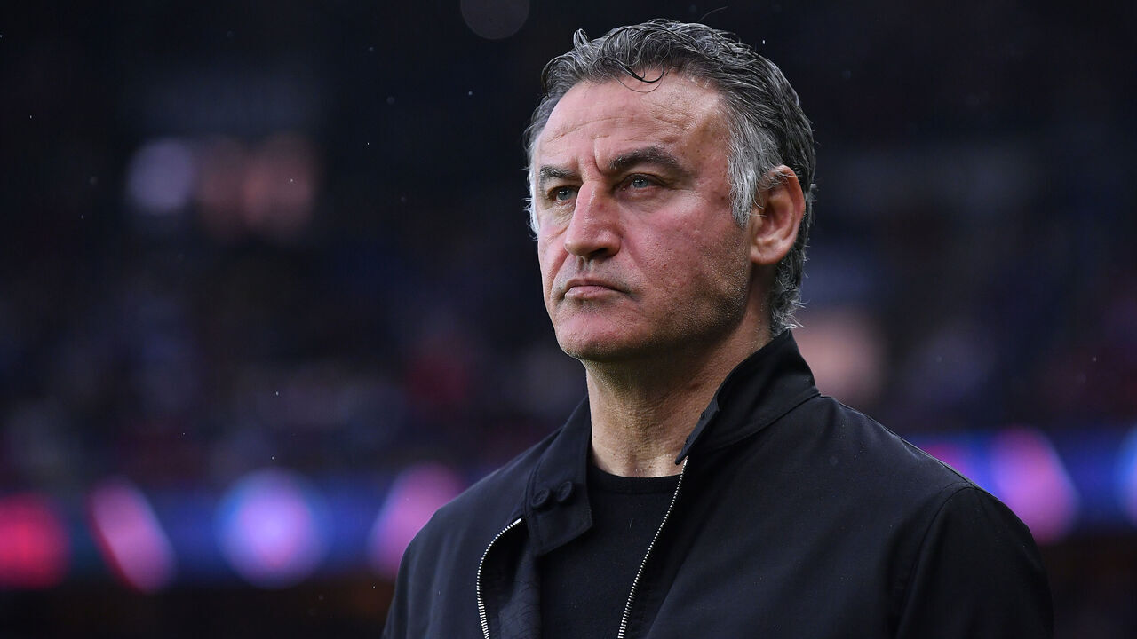 PARIS, FRANCE - MAY 13: Paris Saint-Germain head coach Christophe Galtier looks on before the Ligue 1 match between Paris Saint-Germain and AC Ajaccio at Parc des Princes on May 13, 2023 in Paris, France.