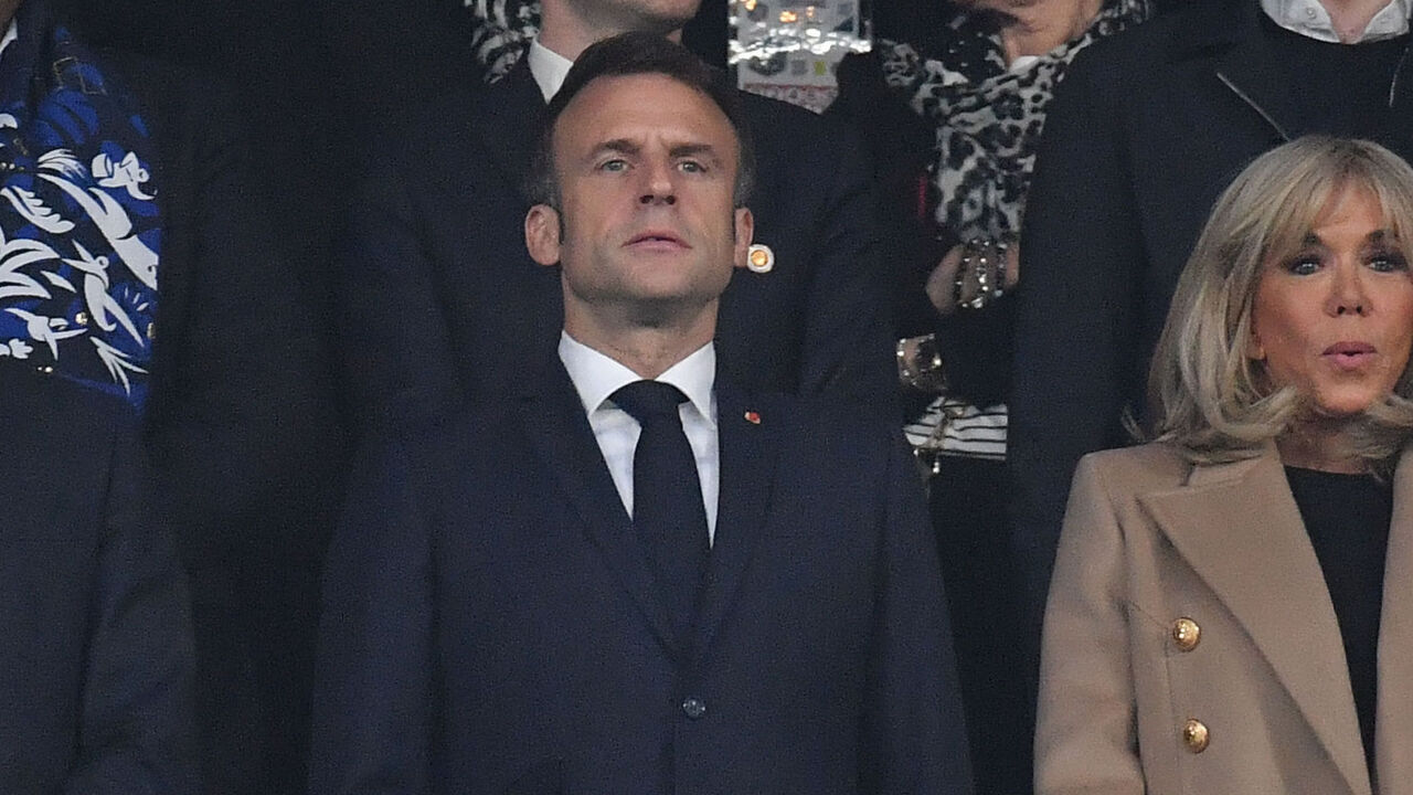 PARIS, FRANCE - APRIL 29:- Emmanuel Macron, French President, and Brigitte Macron, wife of Emmanuel Macron, attend the French Final Cup match between FC Nantes and Toulouse FC at Stade de France on April 29, 2023 in Paris, France