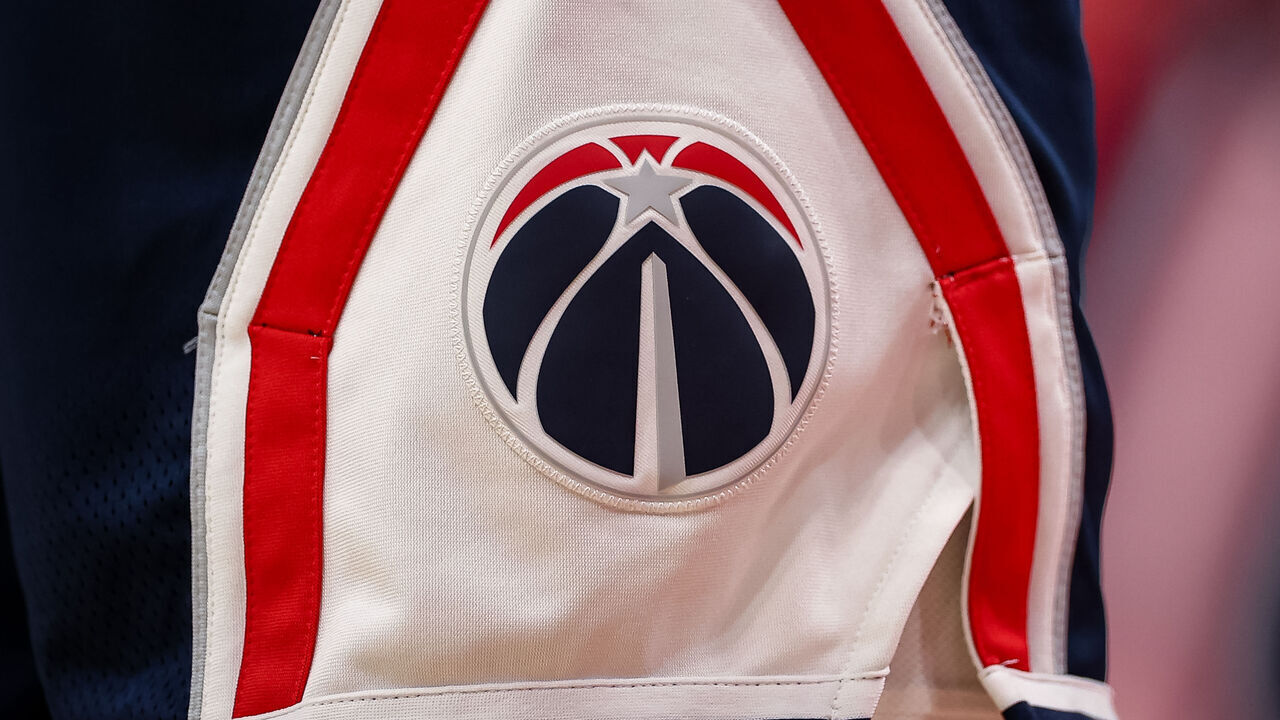 WASHINGTON, DC - APRIL 09: A general view of the Washington Wizards uniform logo during the second half against the Houston Rockets at Capital One Arena on April 9, 2023 in Washington, DC.