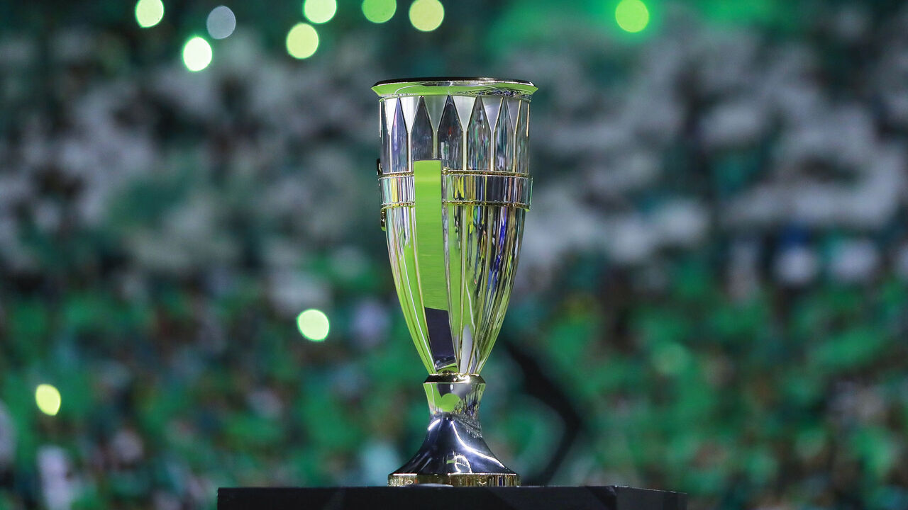 LEON, MEXICO - MAY 31: General view of the CONCACAF Champions League trophy during the final first leg match between Leon and LAFC as part of the Concacaf Champions League 2023 at Leon Stadium on May 31, 2023 in Leon, Mexico.