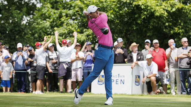 ETOBICOKE, ON - JUNE 12: Rory McIlroy watches his ball as he tees off on the second hole during The Open Qualifying Series, part of the RBC Canadian Open at St. George's Golf and Country Club on June 12, 2022 in Etobicoke, Ontario.
