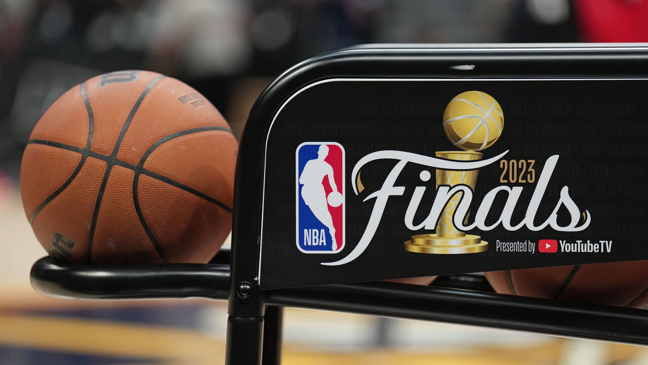 DENVER, CO - MAY 31: A generic basketball of signage during 2023 NBA Finals Practice and Media Availability on May 31, 2023 at the Ball Arena in Denver, Colorado. NOTE TO USER: User expressly acknowledges and agrees that, by downloading and/or using this Photograph, user is consenting to the terms and conditions of the Getty Images License Agreement. Mandatory Copyright Notice: Copyright 2023 NBAE