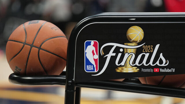 DENVER, CO - MAY 31: A generic basketball of signage during 2023 NBA Finals Practice and Media Availability on May 31, 2023 at the Ball Arena in Denver, Colorado. NOTE TO USER: User expressly acknowledges and agrees that, by downloading and/or using this Photograph, user is consenting to the terms and conditions of the Getty Images License Agreement. Mandatory Copyright Notice: Copyright 2023 NBAE