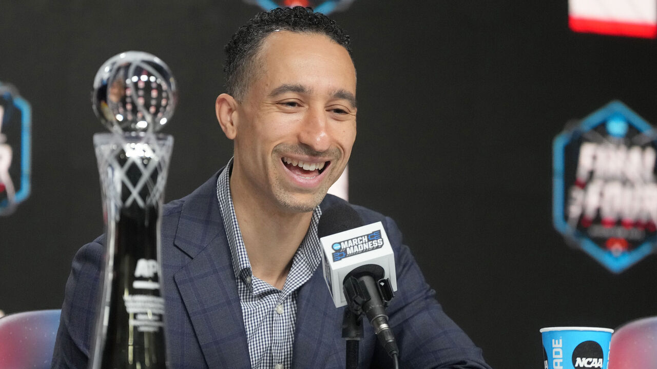 HOUSTON, TEXAS - APRIL 01: Associated Press Coach of the Year Shaka Smart of the Marquette Golden Eagles address the media during a press conference ahead of the NCAA Men's Basketball Tournament Final Four semifinal games at NRG Stadium on April 01, 2023 in Houston, Texas.