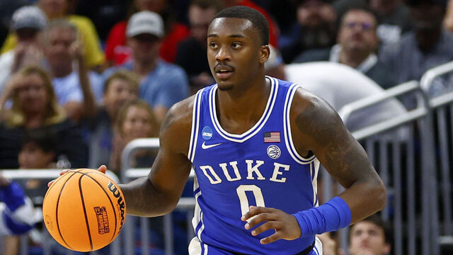 ORLANDO, FLORIDA - MARCH 18: Dariq Whitehead #0 of the Duke Blue Devils dribbles the ball against the Tennessee Volunteers during the first half in the second round of the NCAA Men's Basketball Tournament at Amway Center on March 18, 2023 in Orlando, Florida.