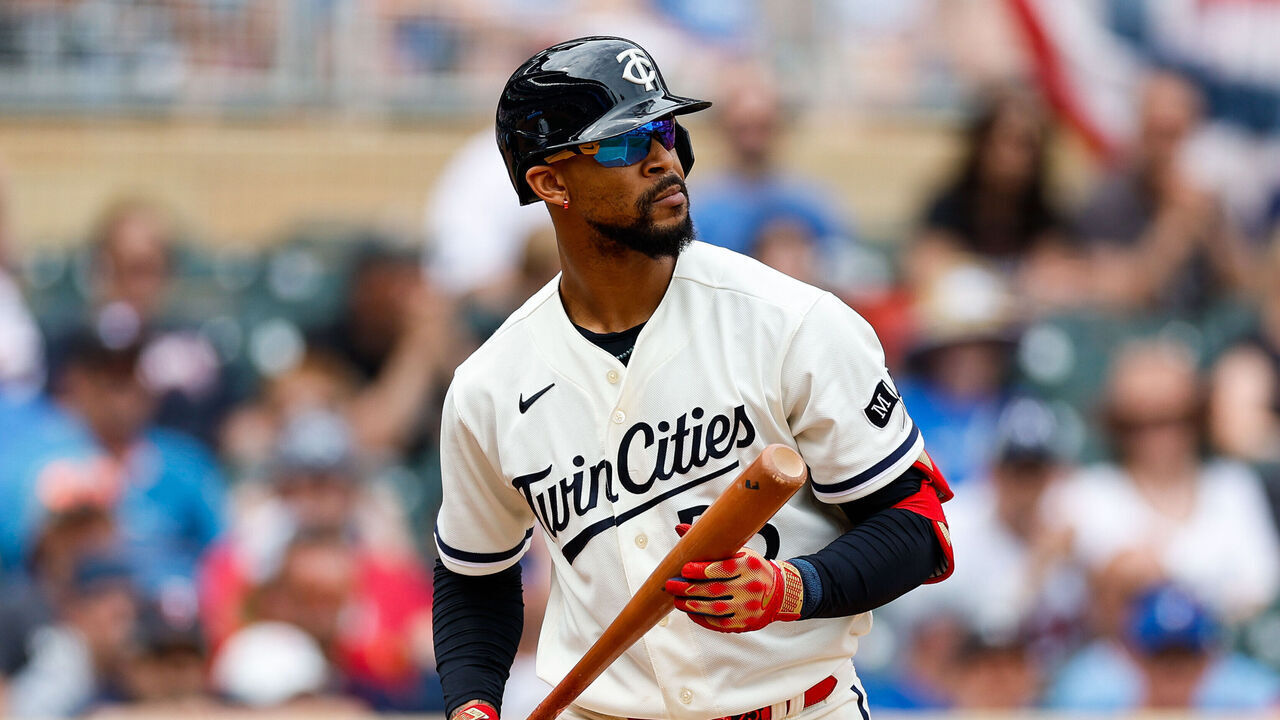 MINNEAPOLIS, MN - MAY 28: Byron Buxton #25 of the Minnesota Twins reacts to his strikeout against the Toronto Blue Jays in the eighth inning at Target Field on May 28, 2023 in Minneapolis, Minnesota. The Blue Jays defeated the Twins 3-0.