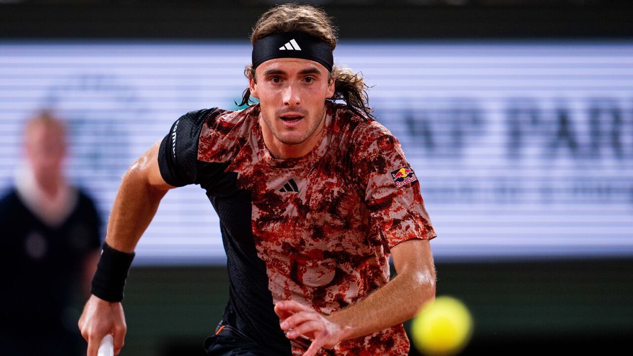 PARIS, FRANCE - JUNE 06: Stefanis Tsitsipas of Greece plays against Carlos Alcaraz of Spain during the Menâs Singles Quarter Final match on Day Ten of the 2023 French Open at Roland Garros Stadium in Paris, France on June 06, 2023.