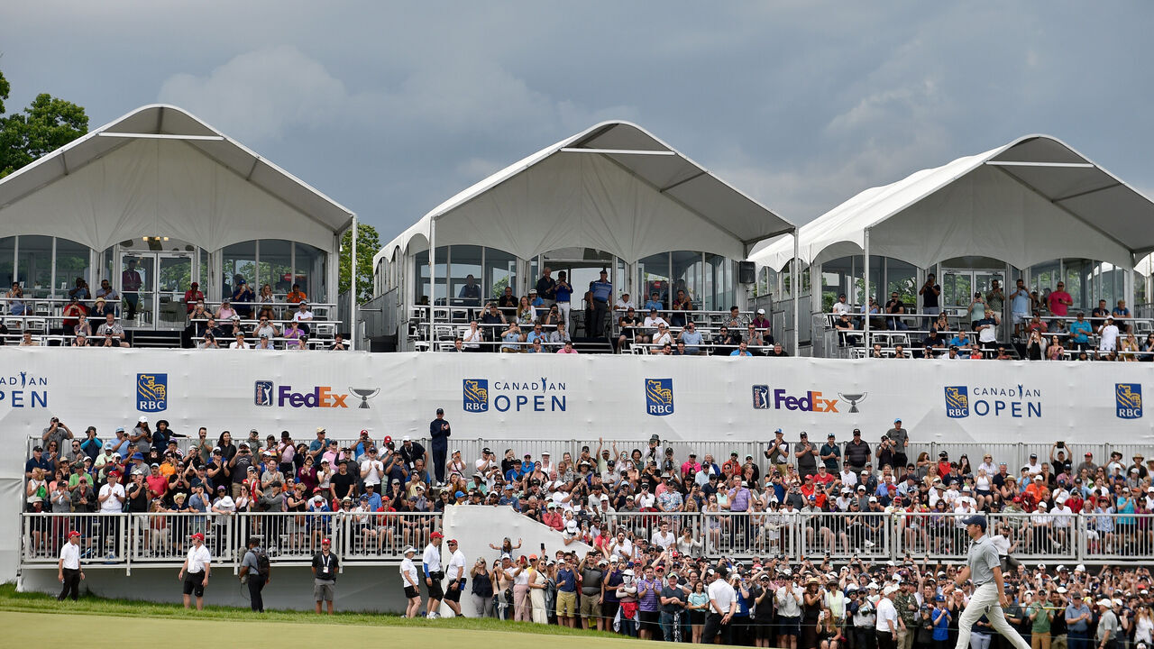 ETOBICOKE, ONTARIO - JUNE 11: Rory McIlroy of Northern Ireland walks to the 18th green during the third round of the RBC Canadian Open at St. George's Golf and Country Club on June 11, 2022 in Etobicoke, Ontario.