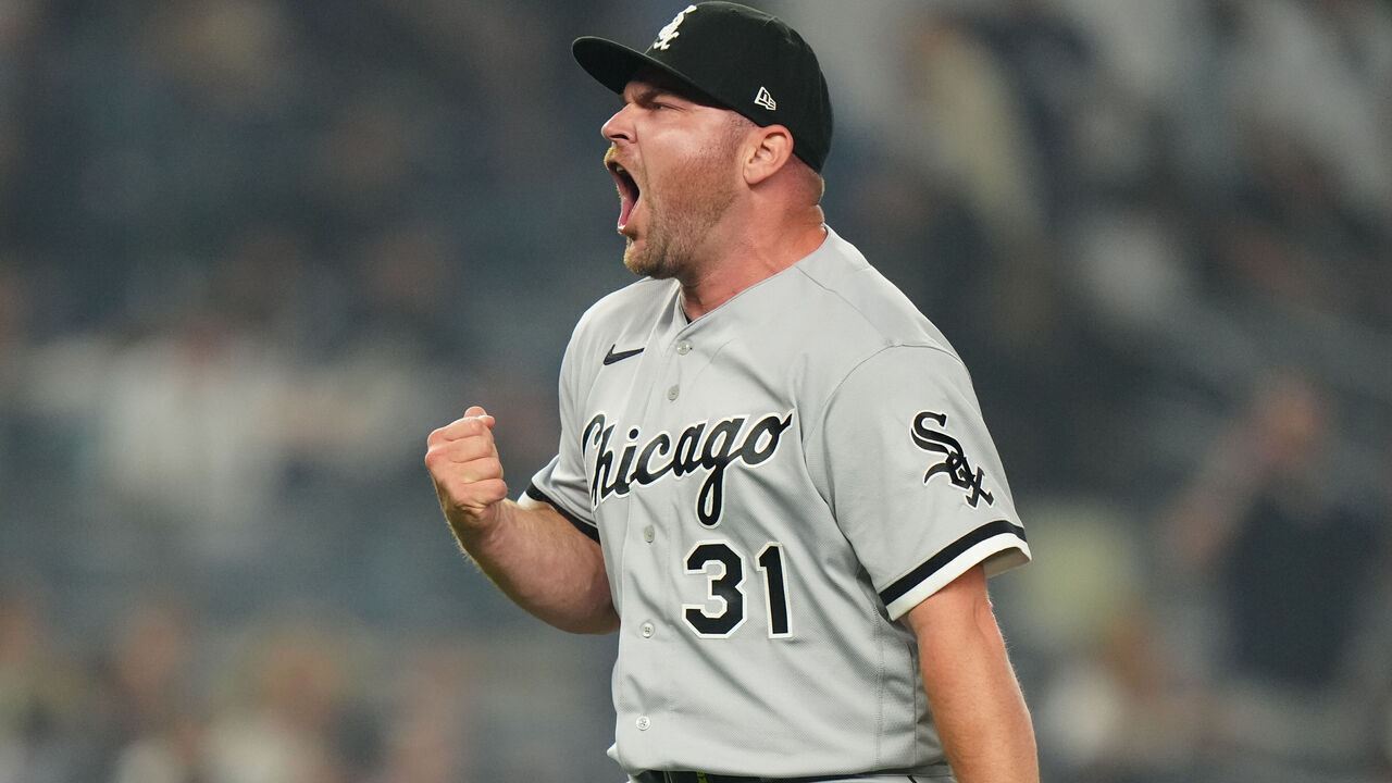 NEW YORK, NY - JUNE 06: Liam Hendriks #31 of the Chicago White Sox celebrates after the game between the Chicago White Sox and the New York Yankees at Yankee Stadium on Tuesday, June 6, 2023 in New York, New York.