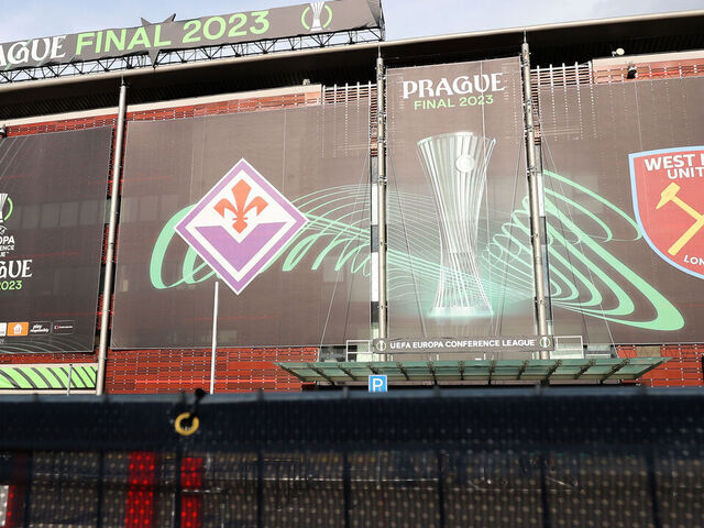 PRAGUE, CZECH REPUBLIC - JUNE 06: A general view outside the Fortuna Arena prior to the UEFA Europa Conference League 2022/23 final match between ACF Fiorentina and West Ham United FC on June 06, 2023 in Prague, Czech Republic.