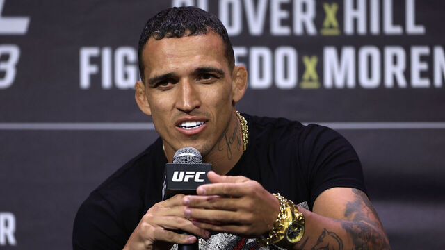 RIO DE JANEIRO, BRAZIL - JANUARY 20: Charles Oliveira is seen on stage during a Q&A session prior to the UFC 283 weigh-in at Jeunesse Arena on January 20, 2023 in Rio de Janeiro, Brazil.