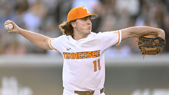 KNOXVILLE, TENNESSEE - MARCH 24: Chase Dollander #11 of the Tennessee Volunteers pitches against the Texas A&M Aggies in the second inning at Lindsey Nelson Stadium on March 24, 2023 in Knoxville, Tennessee.