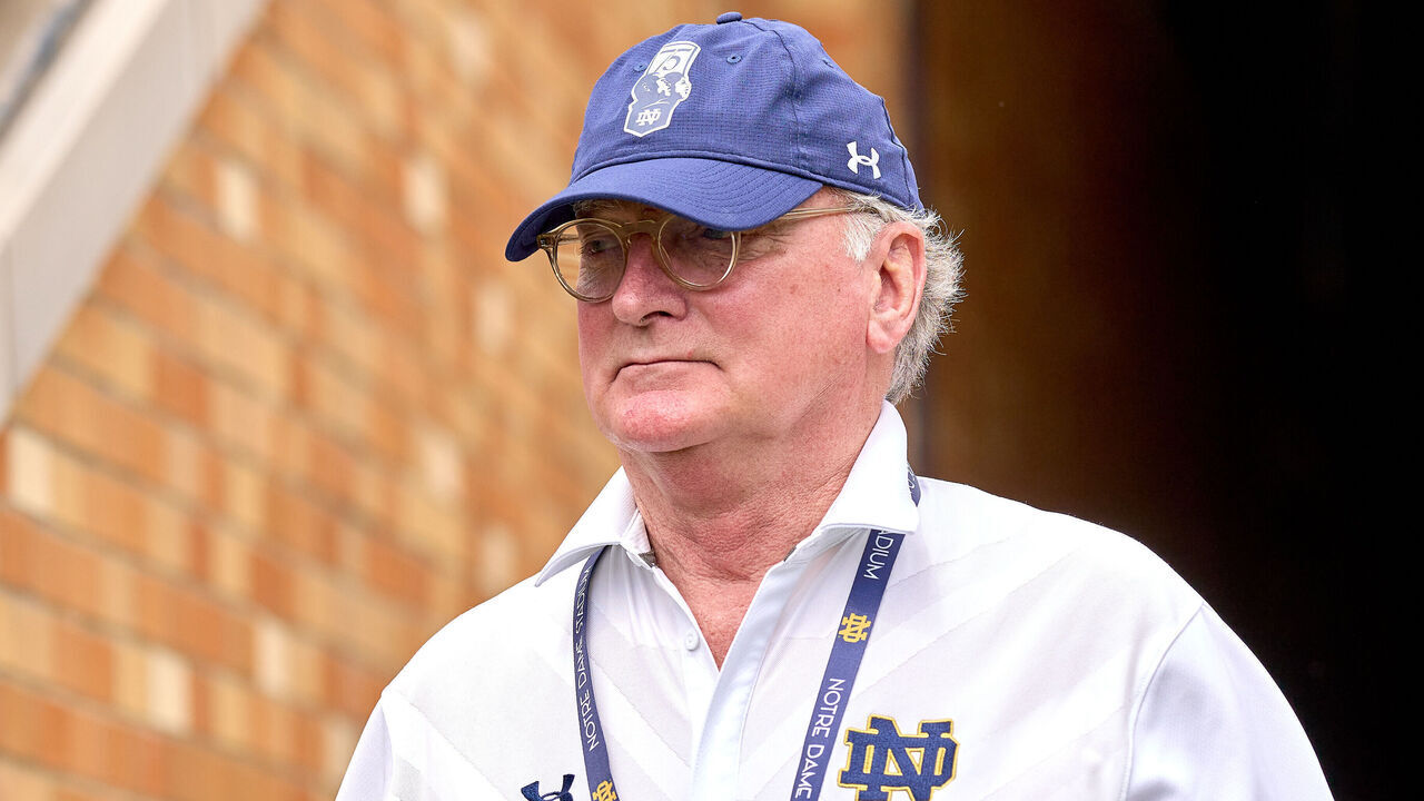 SOUTH BEND, IN - APRIL 23: Notre Dame athletic director Jack Swarbrick looks on during the Notre Dame Blue-Gold Spring Football Game on April 23, 2022 at Notre Dame Stadium in South Bend, IN.