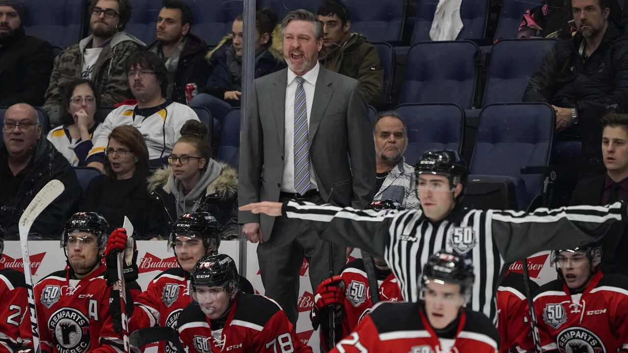 QUEBEC CITY, QC - NOVEMBER 20: Patrick Roy, head coach of the Quebec Remparts, yells during his players QMJHL hockey game against the Moncton Wildcats at the Videotron Center on November 20, 2018 in Quebec City, Quebec, Canada.