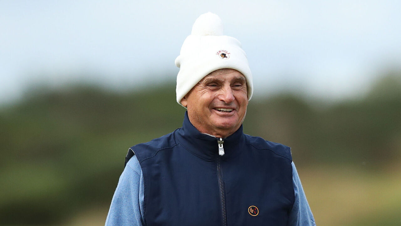 ST ANDREWS, SCOTLAND - SEPTEMBER 27: Jimmy Dunne of The United States and Danny Willett of England laugh during a practice round prior to the Alfred Dunhill Links Championship at Kingsbarns Golf Links on September 27, 2022 in Kingsbarns, Scotland.