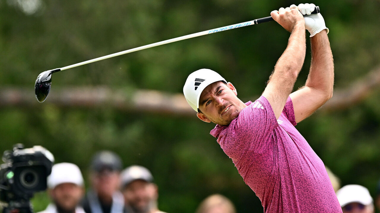 TORONTO, ONTARIO - JUNE 10: Nick Taylor of Canada hits his first shot on the 12th hole during the third round of the RBC Canadian Open at Oakdale Golf & Country Club on June 10, 2023 in Toronto, Ontario.