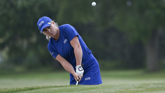 GALLOWAY, NEW JERSEY - JUNE 10: Daniela Holmqvist of Sweden chips onto the 13th green during the second round of the ShopRite LPGA Classic presented by Acer at Seaview Bay Course on June 10, 2023 in Galloway, New Jersey.