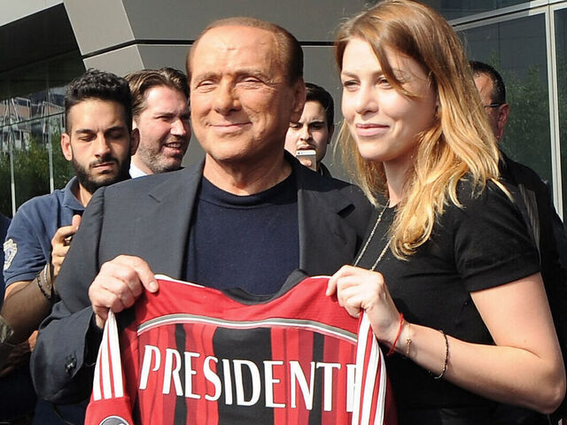 MILAN, ITALY - JUNE 06: President of AC Milan Silvio Berlusconi and Barbara Berlusconi pose for a photo before the visit at AC Milan's Casa Milan on June 6, 2014 in Milan, Italy.