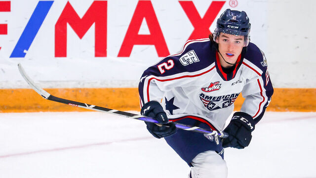 WINNIPEG, CANADA - NOVEMBER 05: Lukas Dragicevic #2 of the Tri-City Americans skates during second period action against the Winnipeg ICE at Wayne Fleming Arena on November 05, 2022 in Winnipeg, Manitoba, Canada.