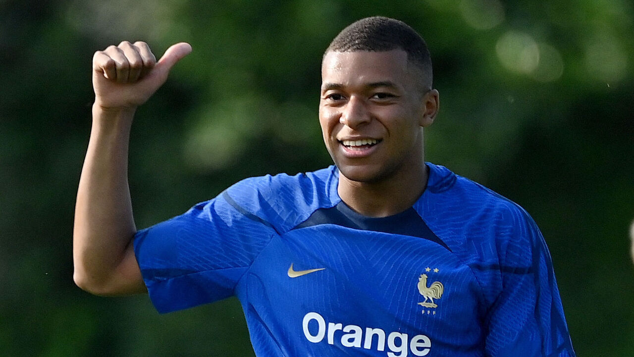 France's forward Kylian Mbappe gestures during a training session ahead of the upcoming UEFA Euro 2024 football tournament qualifying matches in Clairefontaine-en-Yvelines, on June 12, 2023. France will play against Gibraltar on June 16, 2023 and against Greece on June 19, 2023 in their UEFA Euro 2024 Group B Qualification matches.