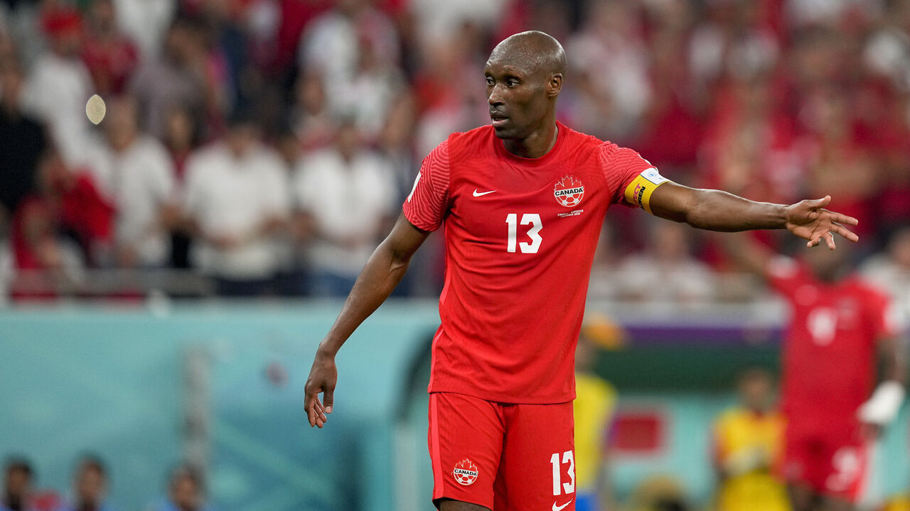 DOHA, QATAR - DECEMBER 01: Atiba Hutchinson of Canada gestures during the FIFA World Cup Qatar 2022 Group F match between Canada and Morocco at Al Thumama Stadium on December 1, 2022 in Doha, Qatar.