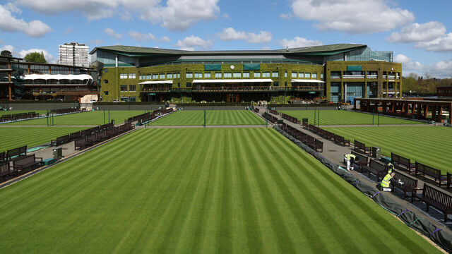 LONDON, ENGLAND - APRIL 25: WIMBLEDON, ENGLAND - APRIL 26: A general view of the courts at All England Lawn Tennis and Croquet Club on April 25, 2023 in London, England.