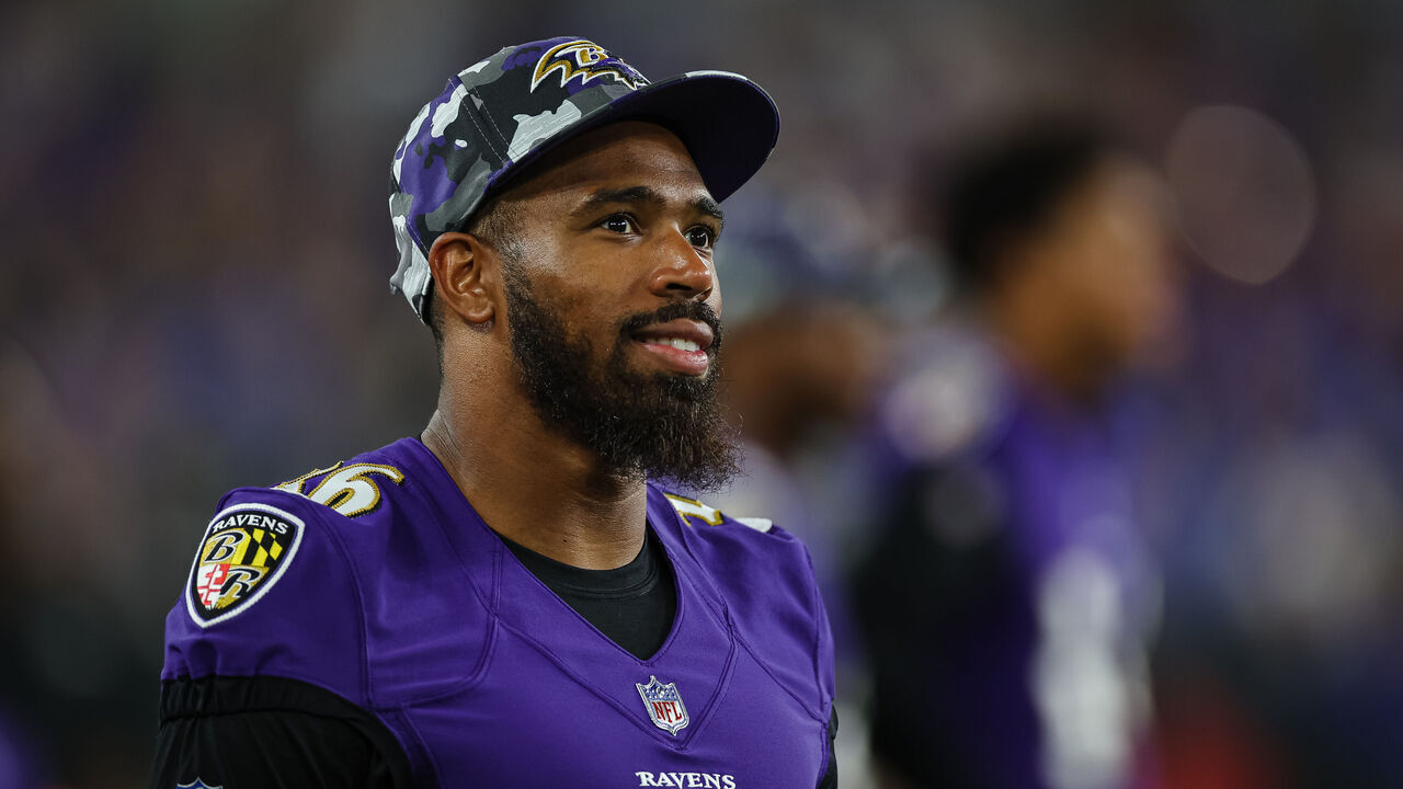 BALTIMORE, MD - AUGUST 27: Chuck Clark #36 of the Baltimore Ravens looks on against the Washington Commanders during the second half of a preseason game at M&T Bank Stadium on August 27, 2022 in Baltimore, Maryland.