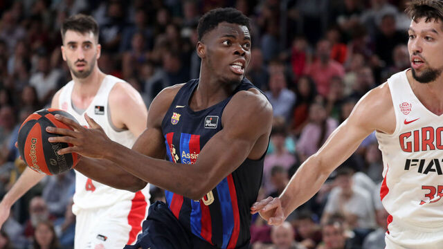 James Nnaji and Jaume Sorolla during the match between FC Barcelona and Basket Girona, corresponding to the week 7 of the Liga Endesa, played at the Palau Blaugrana, in Barcelona, on 06th November 2022.