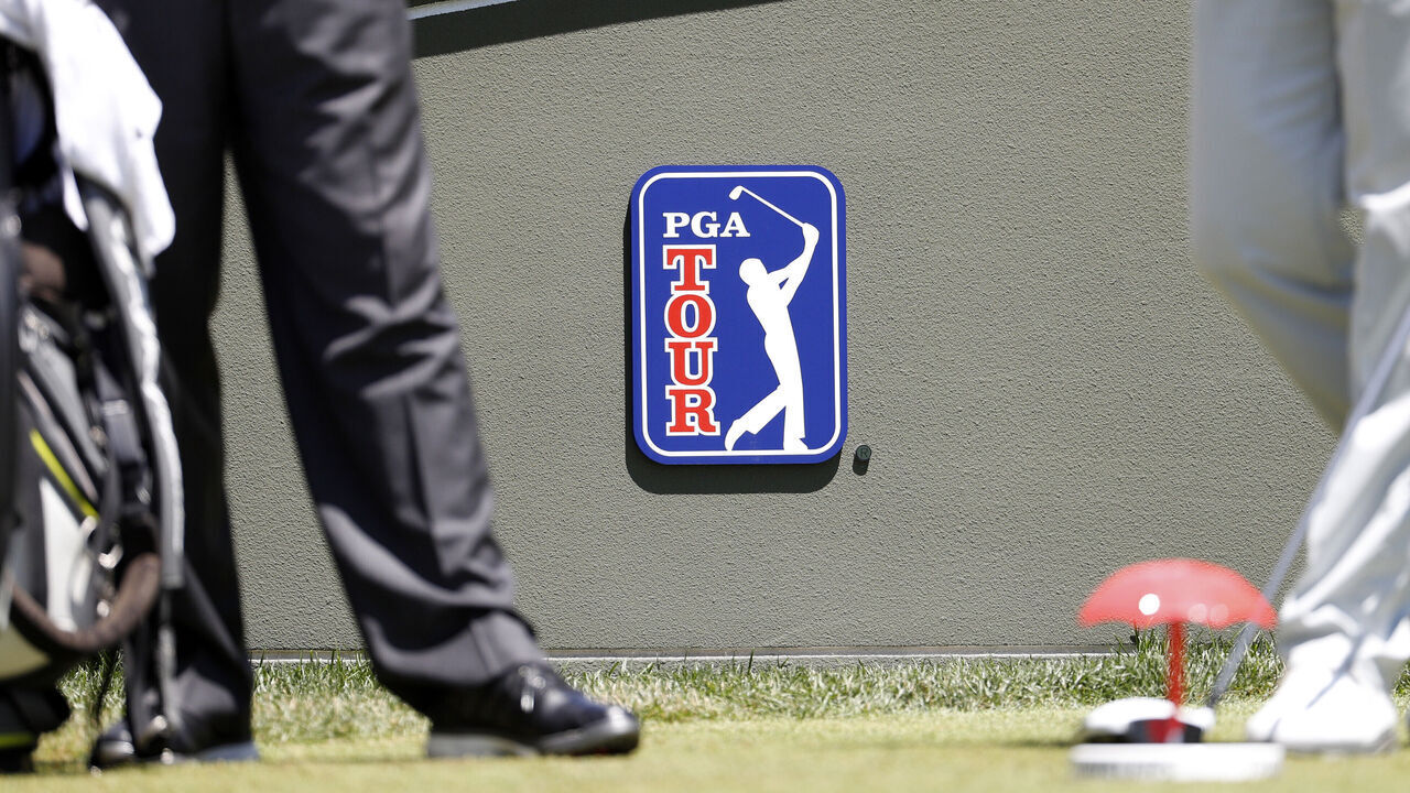 CROMWELL, CT - JUNE 24: PGA Tour logo during the third round of the Travelers Championship on June 24, 2017, at TPC River Highlands in Cromwell, Connecticut.