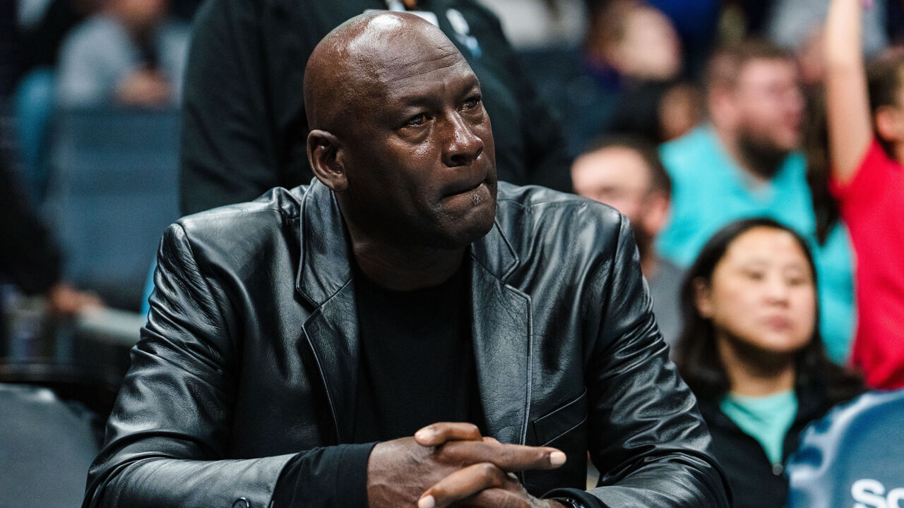 CHARLOTTE, NORTH CAROLINA - MARCH 03: Charlotte Hornets owner Michael Jordan looks on during their game against the Orlando Magic at Spectrum Center on March 03, 2023 in Charlotte, North Carolina.