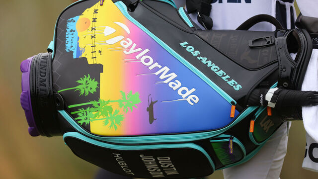 LOS ANGELES, CALIFORNIA - JUNE 16: The bag of Dustin Johnson of the United States is seen on the course during the second round of the 123rd U.S. Open Championship at The Los Angeles Country Club on June 16, 2023 in Los Angeles, California.