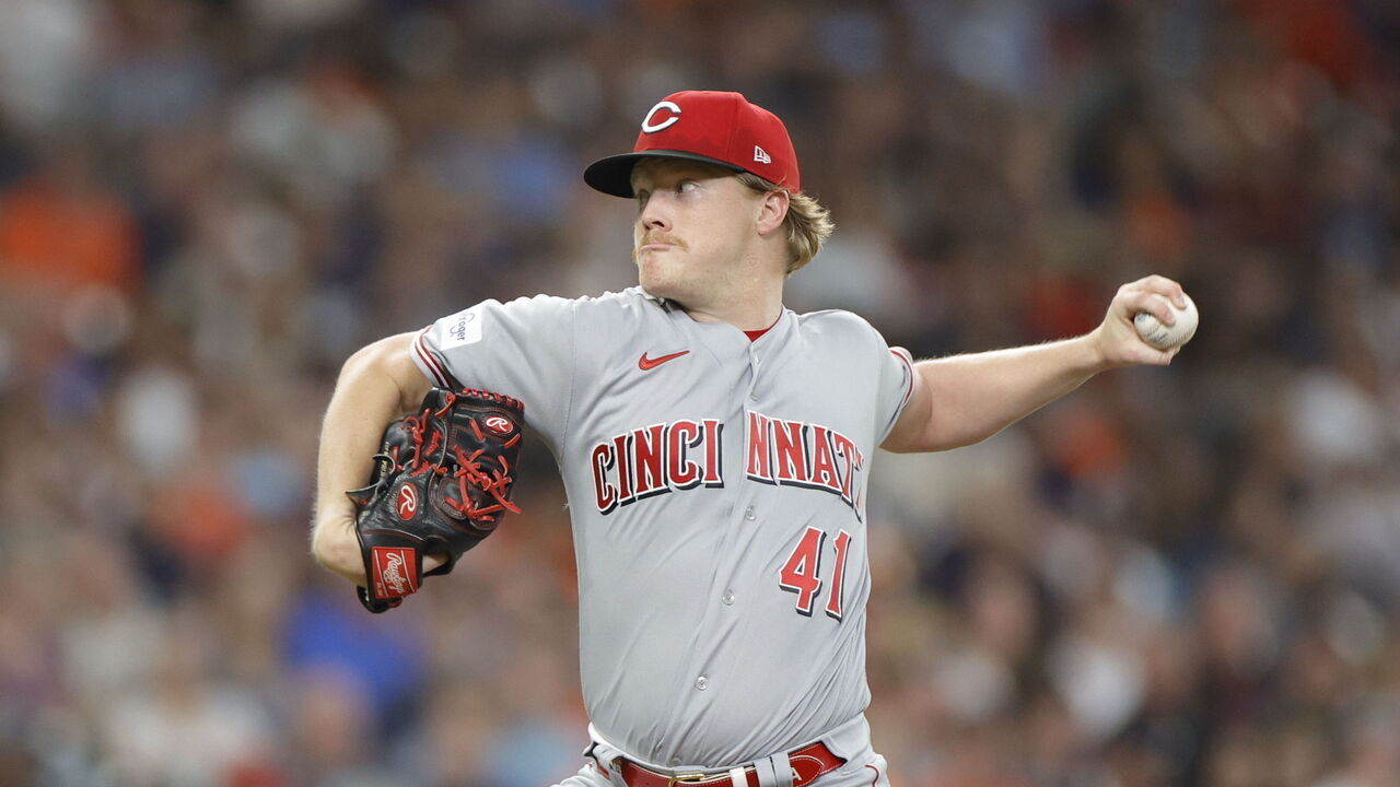 HOUSTON, TEXAS - JUNE 16: Andrew Abbott #41 of the Cincinnati Reds delivers during the first inning against the Houston Astros at Minute Maid Park on June 16, 2023 in Houston, Texas.