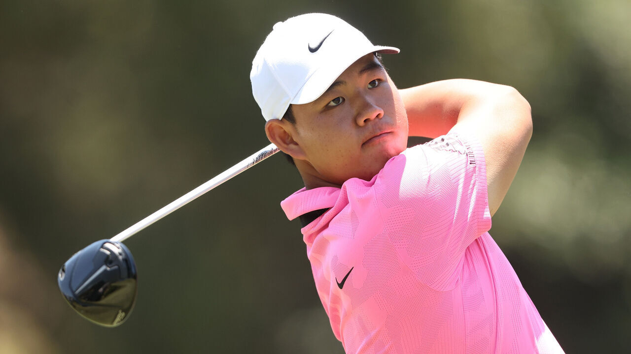 LOS ANGELES, CALIFORNIA - JUNE 17: Tom Kim of South Korea tees off during the third round of the 123rd U.S. Open Championship at The Los Angeles Country Club on June 17, 2023 in Los Angeles, California.