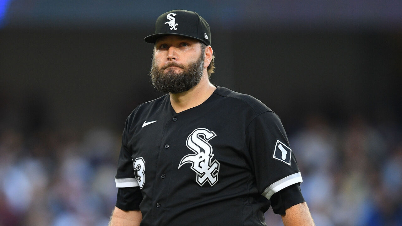LOS ANGELES, CA - JUNE 13: Chicago White Sox pitcher Lance Lynn (33) walks off the mound after giving up four runs in the first inning of the MLB game between the Chicago White Sox and the Los Angeles Dodgers on June 13, 2023 at Dodger Stadium in Los Angeles, CA.