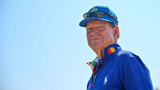 KANSAS CITY, MISSOURI - MAY 20: Tom Watson looks on during the third round of the AdventHealth Championship at Blue Hills Country Club on May 20, 2023 in Kansas City, Missouri.